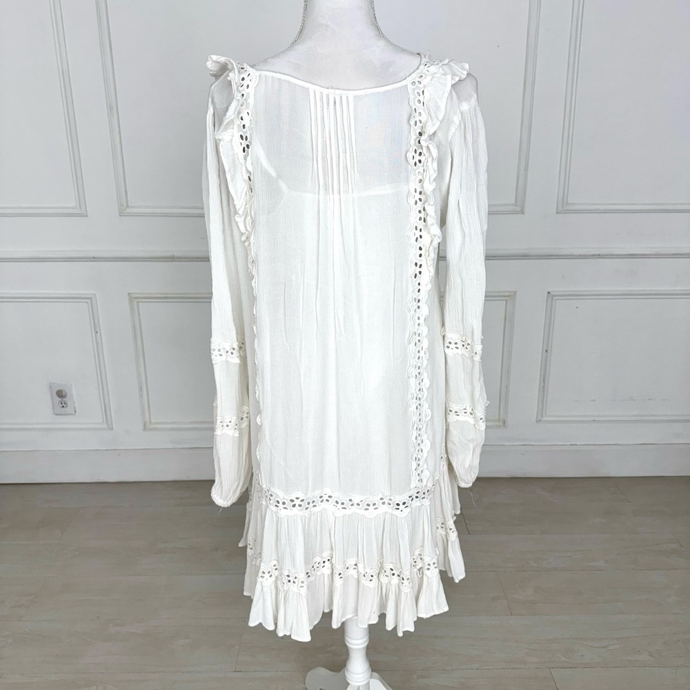 Free People Snow Angel White Eyelet Lace Ruffle Gauze Mini Dress Boho Small - Picture 3 of 9